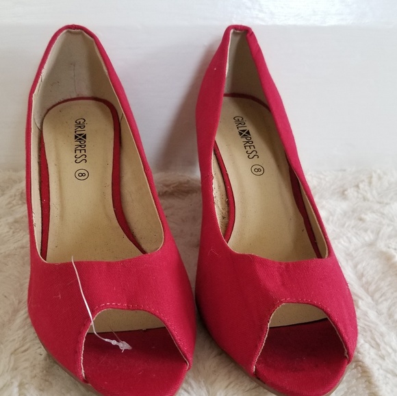 New Red Peep Toe Wedge Heels - Picture 1 of 5